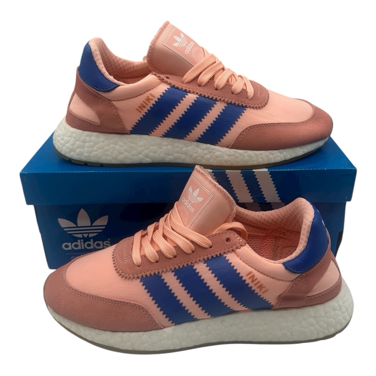 Adidas Iniki Runner Boost Running Shoes Womens Sz 8 Coral Blue Sneakers Ba9999